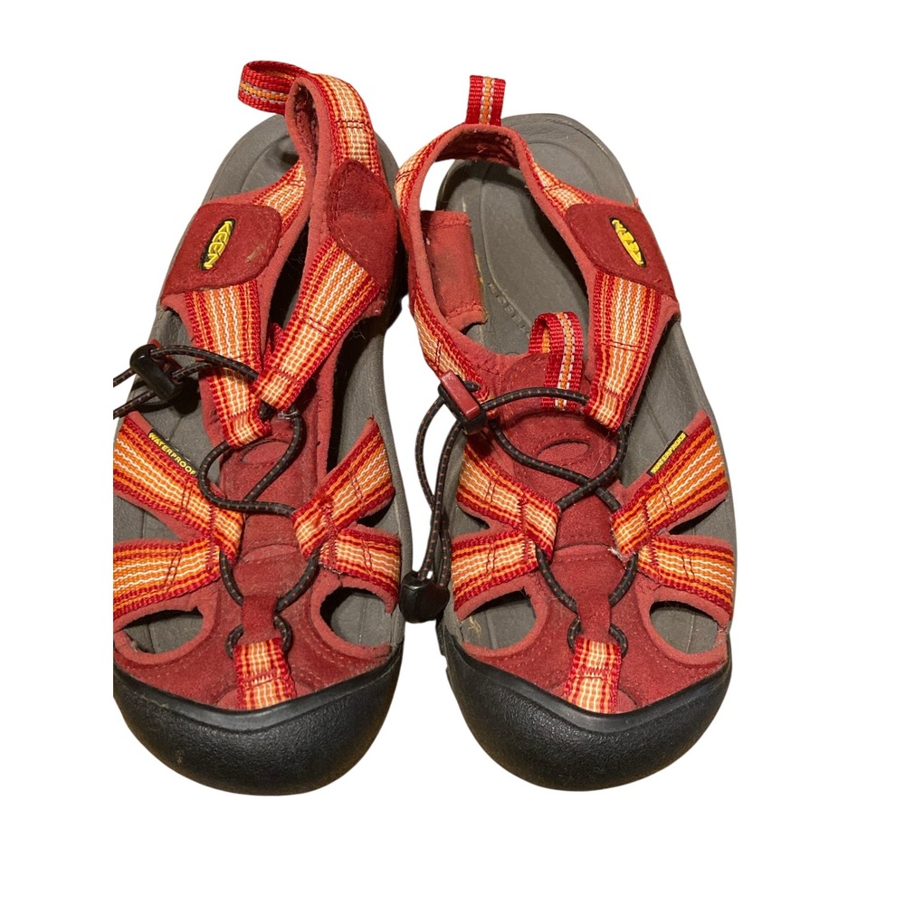 Keen Waterproof Hiking Sandals Red Orange Bungee Lace Outdoor Shoes